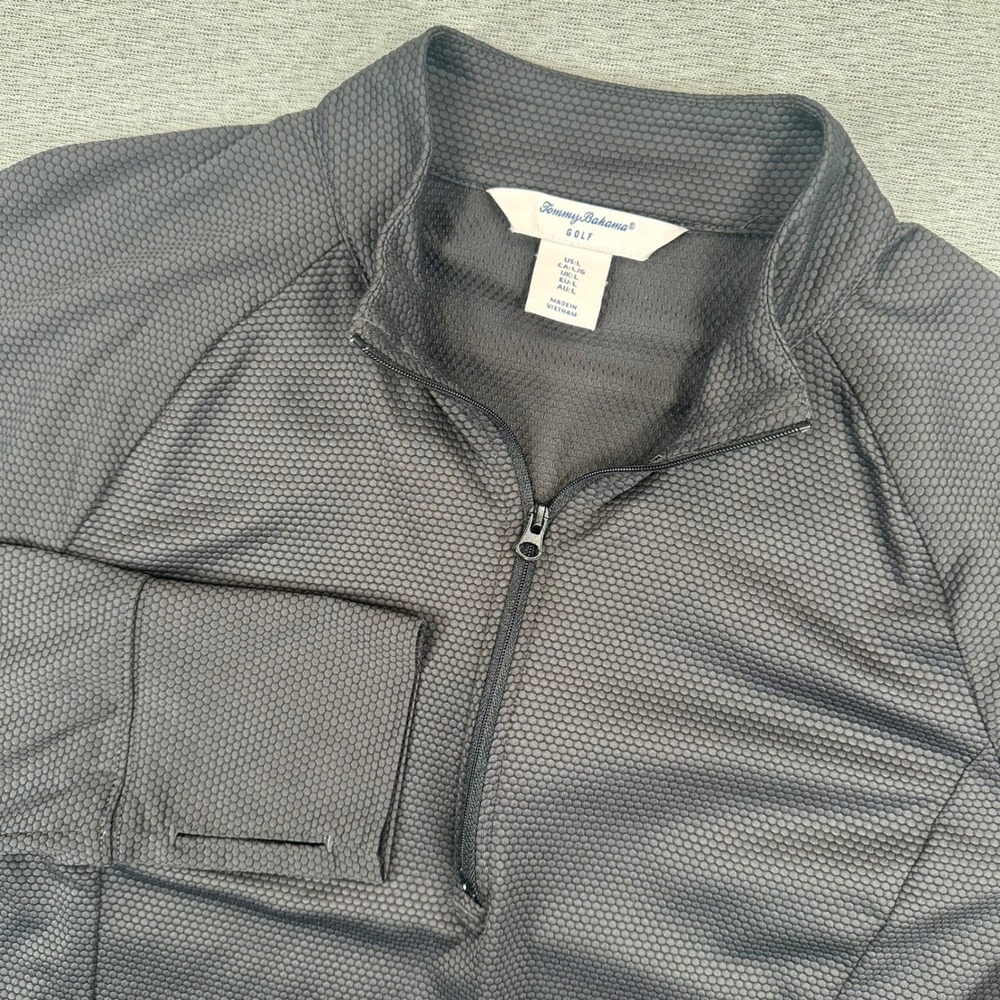 Tommy Bahama Golf 1/4 Zip Pullover Womens Large Black Honeycomb Thumbholes